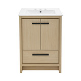 Swiss Madison SM-BV730LK-3 Virage 24 in. Brown Oak Bathroom Vanity With White, 3-Hole Ceramic Sink Top