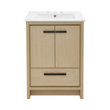 Swiss Madison SM-BV730LK-3 Virage 24 in. Brown Oak Bathroom Vanity With White, 3-Hole Ceramic Sink Top