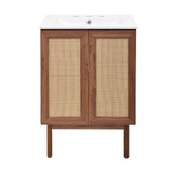 Swiss Madison SM-BV662WN-3 Classe 24 in. Brown Oak Bathroom Vanity With White, 3-Hole Ceramic Sink Top