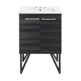 Swiss Madison SM-BV222-3 Annecy 24" Black Walnut Bathroom Vanity With White, 3-Hole Ceramic Sink Top