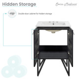 Swiss Madison SM-BV222-3 Annecy 24" Black Walnut Bathroom Vanity With White, 3-Hole Ceramic Sink Top