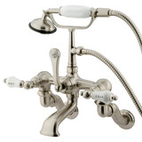 Kingston Brass Adjustable 3-3/8" - 10" Center Wall Mount Clawfoot Tub Filler Faucet with Hand Shower - Satin Nickel CC461T8