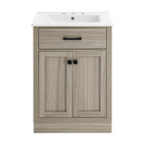 Swiss Madison SM-BV432-3 Burdon 24" Brown Oak Bathroom Vanity With White, 3-Hole Ceramic Sink Top