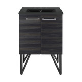 Swiss Madison SM-BV222-3MB Annecy 24" Black Walnut Bathroom Vanity With Black, 3-Hole Ceramic Sink Top