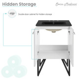 Swiss Madison SM-BV212-3MB Annecy 24 in. White Bathroom Vanity With Black, 3-Hole Ceramic Sink Top