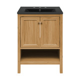 Swiss Madison SM-BV240-3MB Château 24" Freestanding Bathroom Vanity in Golden Oak with Black 3-Hole Centerset Sink Top