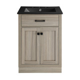Swiss Madison SM-BV432-3MB Burdon 24 in. Brown Oak Bathroom Vanity With Black, 3-Hole Ceramic Sink Top