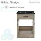 Swiss Madison SM-BV432-3MB Burdon 24 in. Brown Oak Bathroom Vanity With Black, 3-Hole Ceramic Sink Top