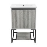 Swiss Madison SM-BV142-3 Marseille 24" Gray Oak Bathroom Vanity With White, 3-Hole Ceramic Sink Top