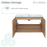 Swiss Madison SM-BV667-3 Classe 36" Brown Oak Wall Hung Bathroom Vanity With White, 3-Hole Ceramic Sink Top