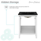 Swiss Madison SM-BV290-3MB Bastille 24 in. White Bathroom Vanity With Black, 3-Hole Ceramic Sink Top