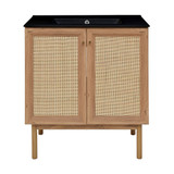 Swiss Madison SM-BV664-3MB Classe 30 in. Brown Oak Bathroom Vanity With Black, 3-Hole Ceramic Sink Top