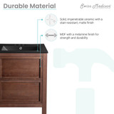 Swiss Madison SM-BV371WN-3MB Nadar 24 in. Brown Walnut Bathroom Vanity With Black, 3-Hole Ceramic Sink Top