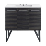 Swiss Madison SM-BV223-3 Annecy 36" Black Walnut Bathroom Vanity With White, 3-Hole Ceramic Sink Top