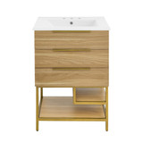 Swiss Madison SM-BV380-3 Carre 24" White Oak Bathroom Vanity With White, 3-Hole Ceramic Sink Top