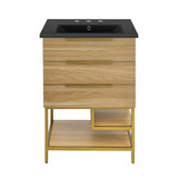 Swiss Madison SM-BV380-3MB Carre 24" White Oak Bathroom Vanity With Black, 3-Hole Ceramic Sink Top