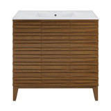 Swiss Madison SM-BV471BK-3 Cascade 36 in. Brown oak Bathroom Vanity With White, 3-Hole Ceramic Sink Top