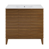 Swiss Madison SM-BV471BK-3 Cascade 36 in. Brown oak Bathroom Vanity With White, 3-Hole Ceramic Sink Top