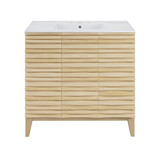 Swiss Madison SM-BV471-3 Cascade 36 in. Natural oak Bathroom Vanity With White, 3-Hole Ceramic Sink Top
