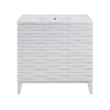 Swiss Madison SM-BV471W-3 Cascade 36 in. White Oak Bathroom Vanity With White, 3-Hole Ceramic Sink Top