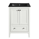 Swiss Madison SM-BV412-3MB Cannes 24 in. White Bathroom Vanity With Black, 3-Hole Ceramic Sink Top