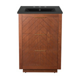 Swiss Madison SM-BV372WN-3MB Daxton 24 in. Brown Walnut Bathroom Vanity With Black, 3-Hole Ceramic Sink Top