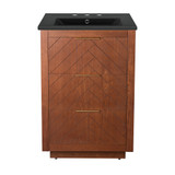 Swiss Madison SM-BV372WN-3MB Daxton 24 in. Brown Walnut Bathroom Vanity With Black, 3-Hole Ceramic Sink Top