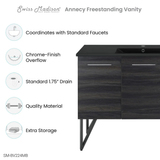 Swiss Madison SM-BV224MB Annecy 48" Black Walnut Bathroom Vanity With Black Ceramic Sink Top