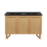 Swiss Madison SM-BV811D-3MB Arles 48 in. Natural Oak, Double Sink Bathroom Vanity With Black, 3-Hole Ceramic Sink Top