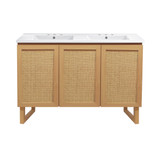 Swiss Madison SM-BV811D-3 Arles 48 in. Natural Oak, Double Sink Bathroom Vanity With White, 3-Hole Ceramic Sink Top
