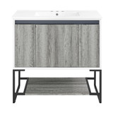 Swiss Madison SM-BV143-3 Marseille 36 in. Gray Bathroom Vanity With White, 3-Hole Ceramic Sink Top