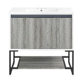 Swiss Madison SM-BV143-3 Marseille 36 in. Gray Bathroom Vanity With White, 3-Hole Ceramic Sink Top