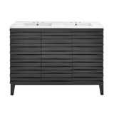 Swiss Madison SM-BV557BD-3 Cascade 48 in. Black Oak, Double Sink Bathroom Vanity With White, 3-Hole Ceramic Sink Top