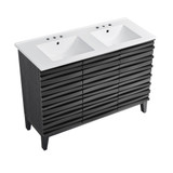 Swiss Madison SM-BV557BD-3 Cascade 48" Black Oak, Double Sink Bathroom Vanity With White, 3-Hole Ceramic Sink Top