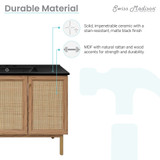 Swiss Madison SM-BV665-3MB Classe 48" Brown Oak Bathroom Vanity With Black, 3-Hole Ceramic Sink Top