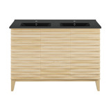 Swiss Madison SM-BV557DMB Cascade 48" Natural Oak, Double Sink Bathroom Vanity With Black Ceramic Sink Top