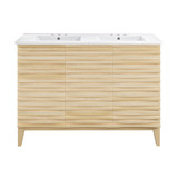 Swiss Madison SM-BV557D-3 Cascade 48" Natural Oak, Double Sink Bathroom Vanity With White, 3-Hole Ceramic Sink Top