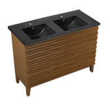 Swiss Madison SM-BV557WNDMB Cascade 48" Brown Oak, Double Sink Bathroom Vanity With Black Ceramic Sink Top