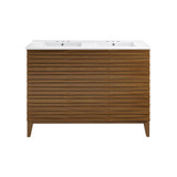 Swiss Madison SM-BV557WND-3 Cascade 48 in. Brown Oak, Double Sink Bathroom Vanity With White, 3-Hole Ceramic Sink Top