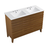 Swiss Madison SM-BV557WND-3 Cascade 48" Brown Oak, Double Sink Bathroom Vanity With White, 3-Hole Ceramic Sink Top