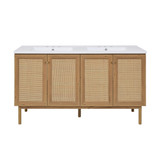 Swiss Madison SM-BV666D-3 Classe 60" Brown Oak, Double Sink Bathroom Vanity With White, 3-Hole Artificial Stone Sink Top