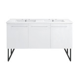 Swiss Madison SM-BV216D-3 Annecy 60" White, Double Sink Bathroom Vanity With White, 3-Hole Artificial Stone Sink Top