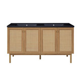 Swiss Madison SM-BV666DMB Classe 60 in. Brown Oak, Double Sink Bathroom Vanity With Black Artificial Stone Sink Top
