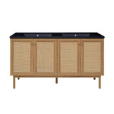 Swiss Madison SM-BV666D-3MB Classe 60 in. Brown Oak, Double Sink Bathroom Vanity With Black, 3-Hole Artificial Stone Sink Top