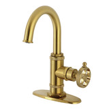 Kingston Brass Webb Single-Handle Bathroom Faucet with Knurled Handle and Push Pop-Up Drain, Brushed Brass - KSD2217RKX