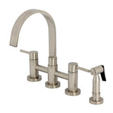 Kingston Brass Concord Bridge Kitchen Faucet with Brass Side Sprayer, Brushed Nickel - KS8268DLBS