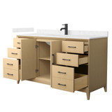 Wyndham Janna 60 Inch Single Bathroom Vanity in White Oak, Carrara Cultured Marble Countertop, Undermount Square Sink, Matte Black Trim - WCH757560SHBCCUNSMXX Wyndham Janna 60 Inch Single Bathroom Vanity in White Oak, Carrara Cultured Marble Countertop, Undermount Square Sink, Matte Black Trim - WCH757560SHBCCUNSMXX
