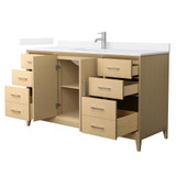 Wyndham Janna 60 Inch Single Bathroom Vanity in White Oak, White Cultured Marble Countertop, Undermount Square Sink, Brushed Nickel Trim - WCH757560SHOWCUNSMXX Wyndham Janna 60 Inch Single Bathroom Vanity in White Oak, White Cultured Marble Countertop, Undermount Square Sink, Brushed Nickel Trim - WCH757560SHOWCUNSMXX
