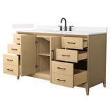 Wyndham Janna 60 Inch Single Bathroom Vanity in White Oak, White Quartz Countertop, Undermount Square Sink (3-Hole), Matte Black Trim - WCH757560SHBWQUS3MXX Wyndham Janna 60 Inch Single Bathroom Vanity in White Oak, White Quartz Countertop, Undermount Square Sink (3-Hole), Matte Black Trim - WCH757560SHBWQUS3MXX