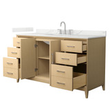 Wyndham Janna 60 Inch Single Bathroom Vanity in White Oak, Giotto Quartz Countertop, Undermount Square Sink (3-Hole), Brushed Nickel Trim - WCH757560SHOGTUS3MXX Wyndham Janna 60 Inch Single Bathroom Vanity in White Oak, Giotto Quartz Countertop, Undermount Square Sink (3-Hole), Brushed Nickel Trim - WCH757560SHOGTUS3MXX